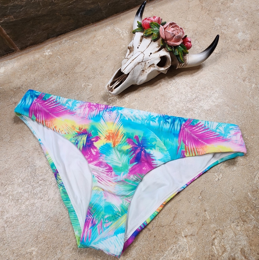 NWOT PINK Victoria's Secret Colorful Palms Bikini Bottoms Mini Cheeky Size Small